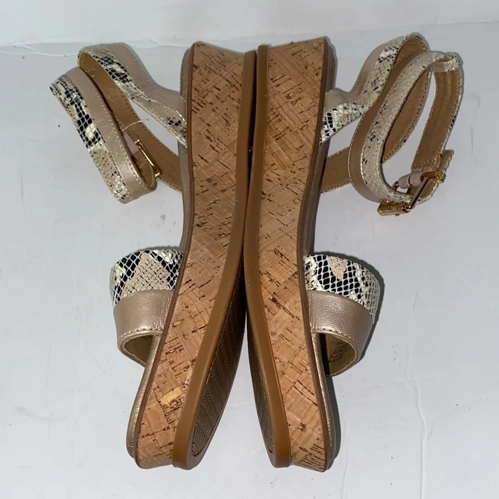 Lucca Lane Karel Leather Snake Print Platform Ankle Strap Sandals